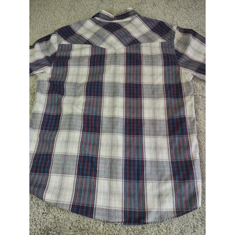 Levi's Western Pearl Snap Shirt Men‎ Large Modern Plaid Gray Red Blue Western - Picture 6 of 10